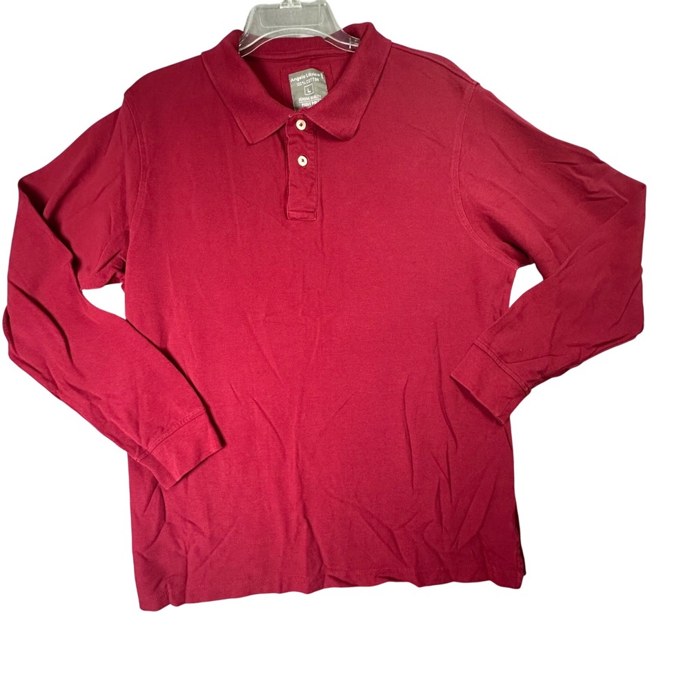 Angelo Litrico Golf Pique Polo Shirt Long Sleeve Casual Preppy Size L Burgundy